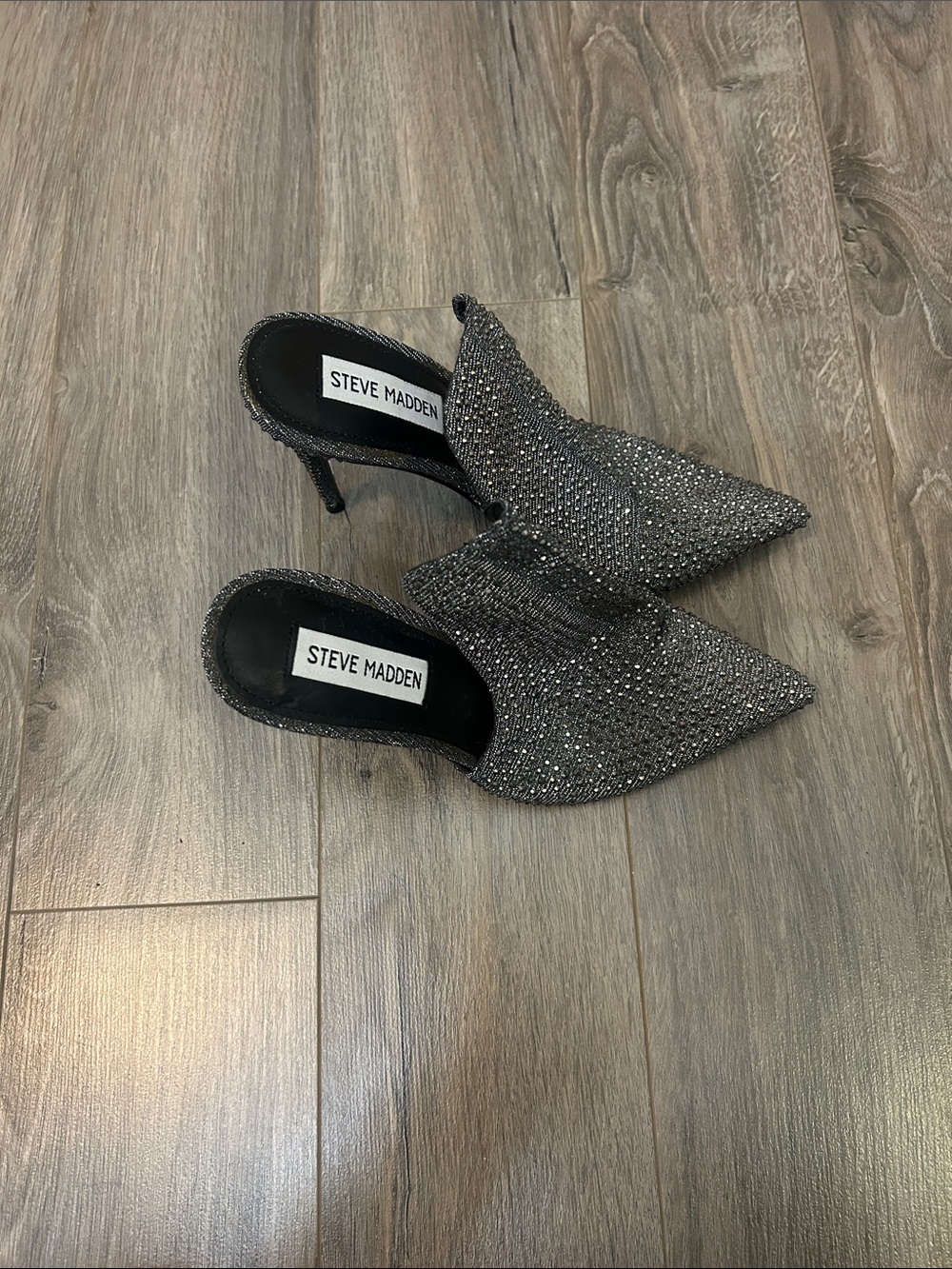 Steve Madden Sparkling Gunmetal Pointed Toe Mules